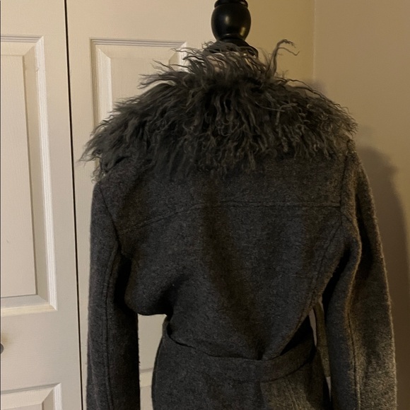 Chic Gray wool jacket with real lamb fur, medium size woman! So warm, chic - Picture 6 of 17